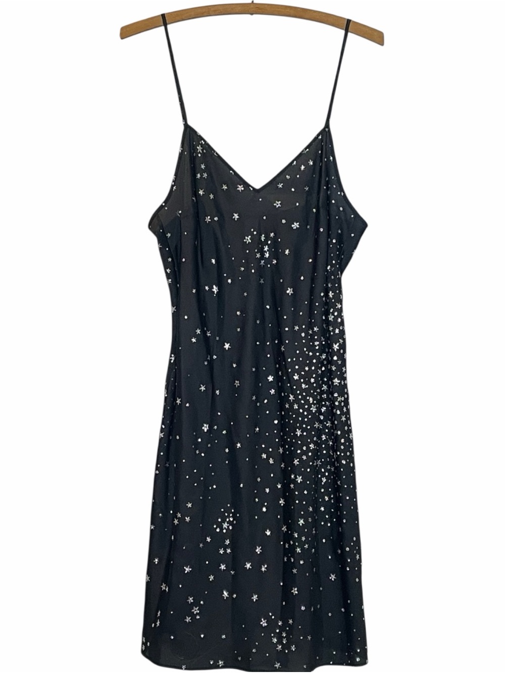 Victoria’s Secret Black Sparkle Star Slip Dress L Celestial Y2K Glam Vintage